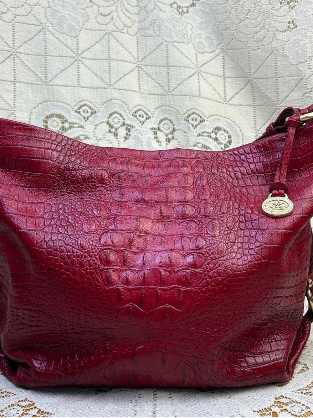 Brahmin Jacqueline Red Melbourne Hobo Croc Embossed Soft Leather